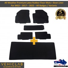 Fits MG 3 - 2017 - 2023 - Floor + Trunk/Boot All Weather 12mm Heavy Duty Rubber floor mats